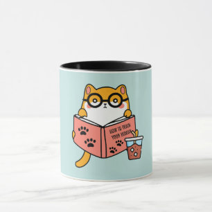 Mug Chat Cute Kawaii lisant un livre