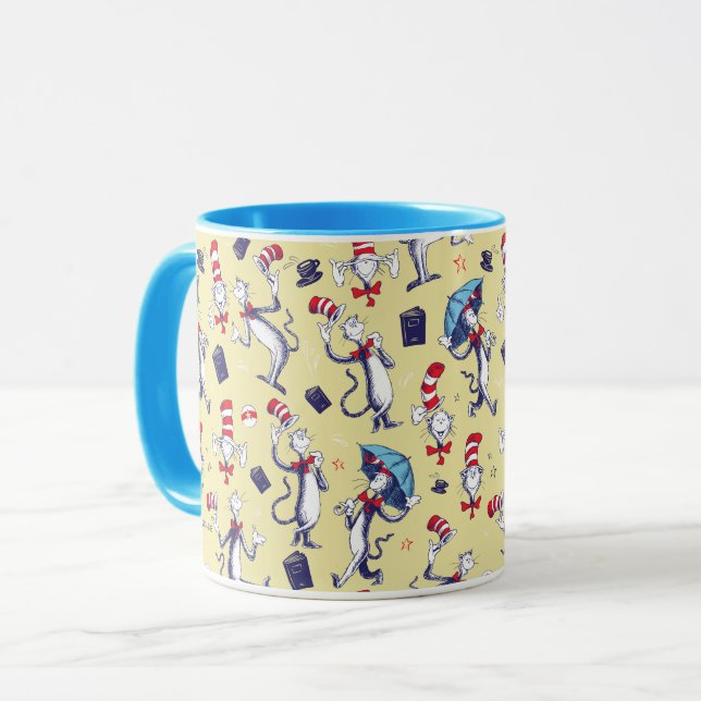 Mug Chat dans le Chapeau | Motif Jaune (Devant gauche)