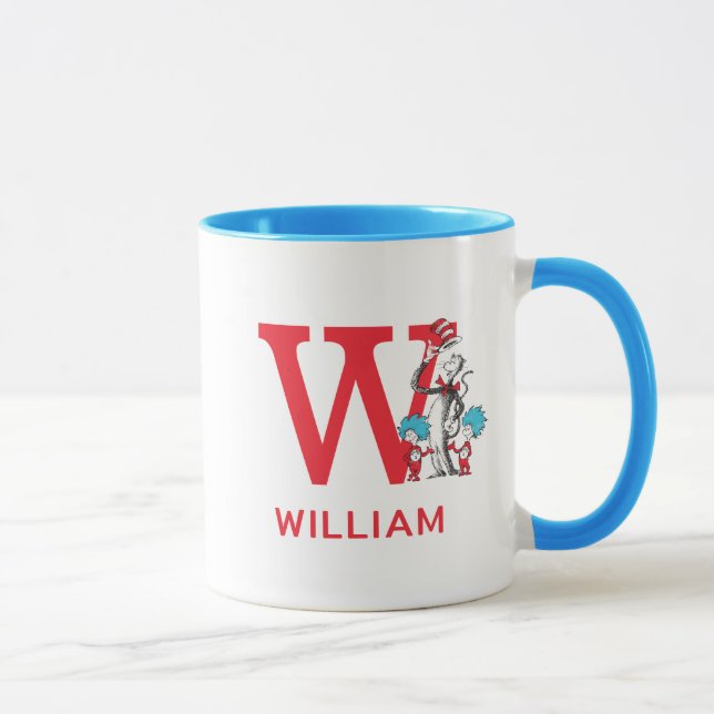 Mug Chat dans le Chapeau, Nom et monogramme Chose Un W (Droite)