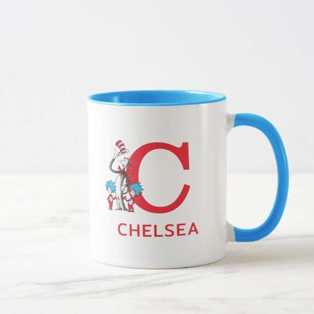 Mug Chat dans le Chapeau, Truc Un Nom & Monogramme C (Droite)