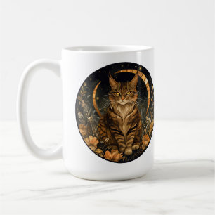 Mug Chat d'automne lune fleurs dorées