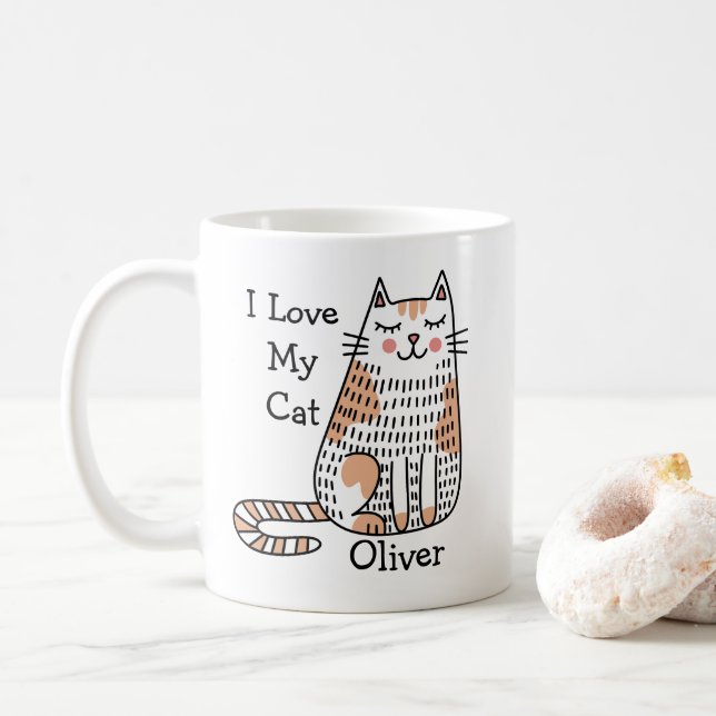 Mug Chat de dessin animé dans un style d'art gribouill (Avec donut)