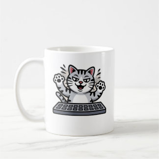 Mug Chat de dessin animé malicieux au clavier