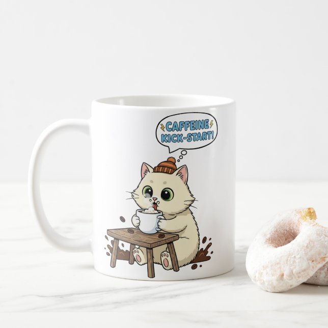 Mug Chat de Dessin Animé Mignon Amateur de Café (Avec donut)