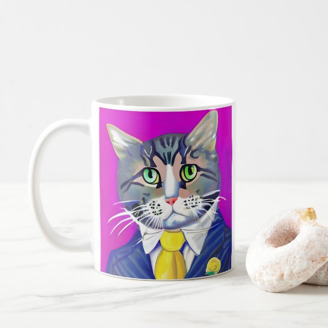 Mug Chat de gentillesse en costume et en Cravate (Avec donut)