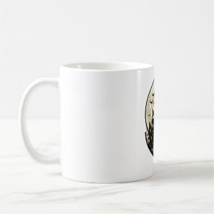 Mug Chat de Halloween Vintage Maison Hantée Lune Vecte