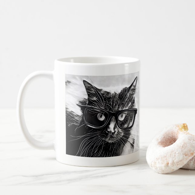 Mug Chat de hippie !  Chat noir avec les verres noirs (Avec donut)