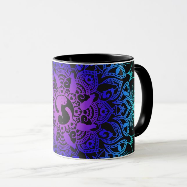 Mug Chat de hippie de mandala de henné de zen (Devant droit)