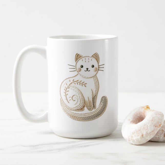 Mug Chat de Kitty Neutre Brodé Boho (Avec donut)