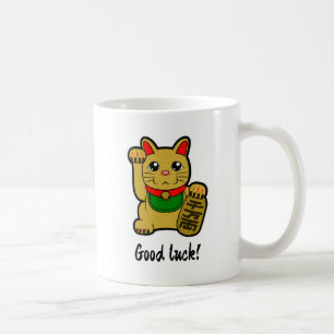 Mug Chat de la chance doré japonais "Bonne chance"