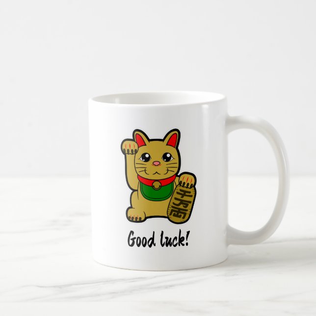 Mug Chat de la chance doré japonais "Bonne chance" (Droite)