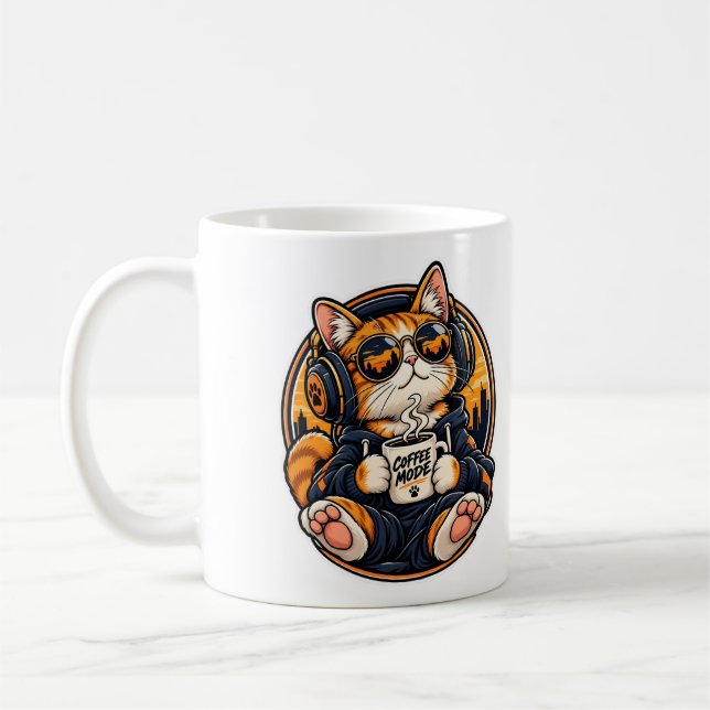 Mug Chat de la mode urbaine cool buvant du café (Gauche)