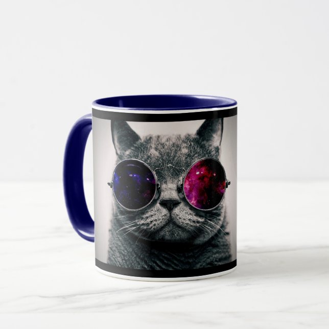 Mug Chat de l'espace cool avec lunettes de télescope V (Devant gauche)