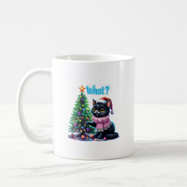 Mug Chat de Noël amusant Avec Sticker Arbre (Gauche)