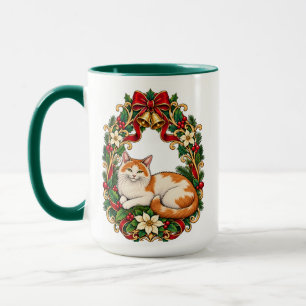 Mug Chat de Noël Art Nouveau avec couronne de houx