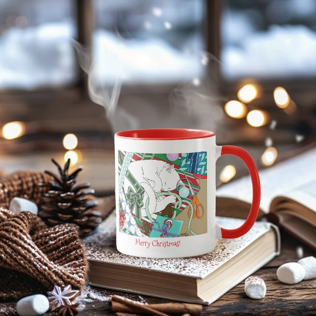 Mug Chat de Noël blanc (Créateur téléchargé)