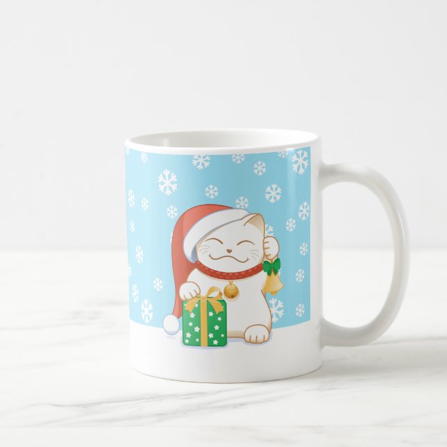 Mug Chat de Noël blanc dans un Casquette rouge (Droite)