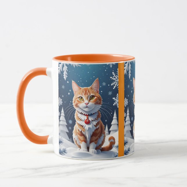 Mug Chat de Noël d'hiver roux (Gauche)