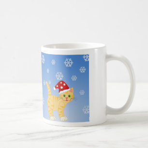 Mug Chat de Noël drôle flocons jaunes