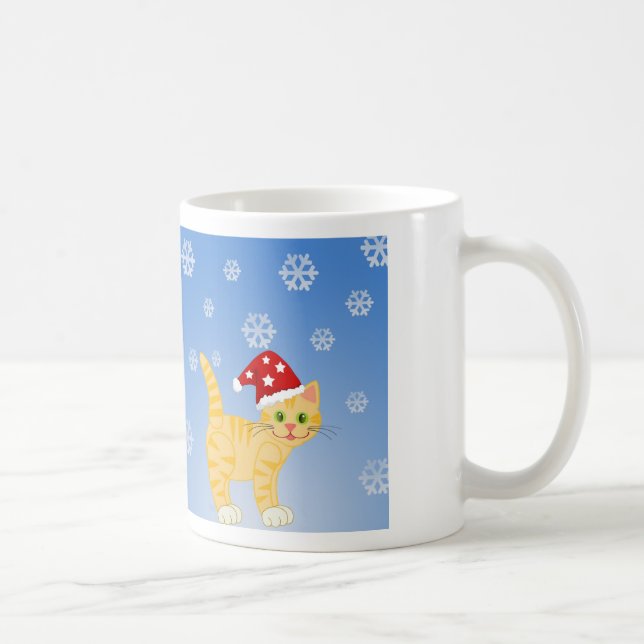 Mug Chat de Noël drôle flocons jaunes (Droite)