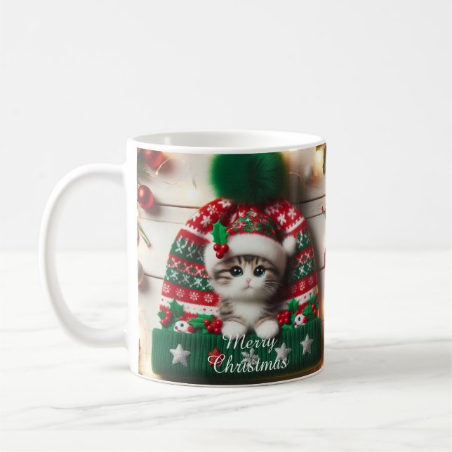Mug Chat de Noël – Joli Chat avec Chapeau de Père  (Gauche)