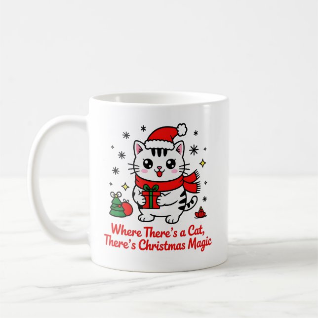 Mug Chat de Noël Magique - Cadeau sur le thème des ani (Gauche)