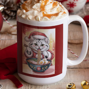 Mug Chat de Noël mangeant du Ramen Vacances Japonaises