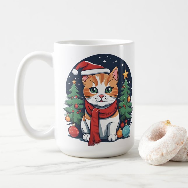 Mug Chat de Noël mignon avec arbres Festif (Avec donut)