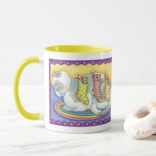 Mug Chat de Noël mignon dormant avec des souris dans l