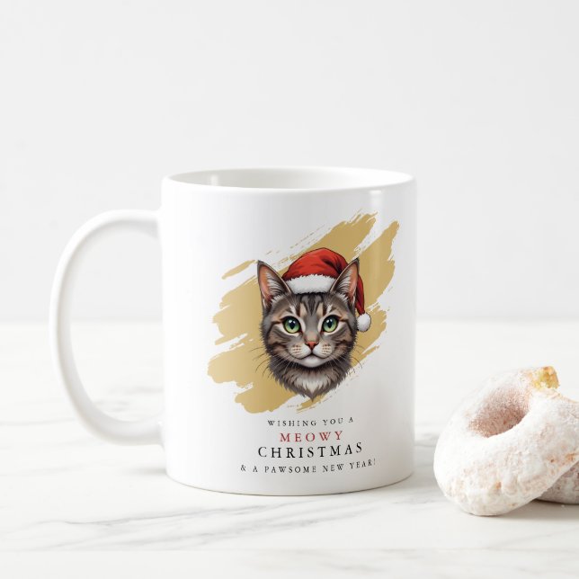 Mug Chat de Noël mignon moderne avec chapeau de Père N (Avec donut)