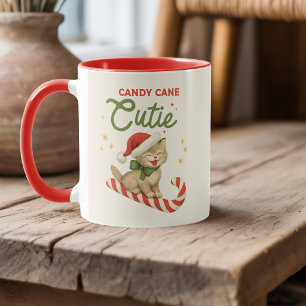 Mug Chat de Noël personnalisé avec un bonbon en canne 