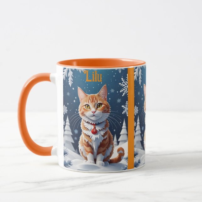 Mug Chat de Noël personnalisé Lilu Ginger Winter (Gauche)