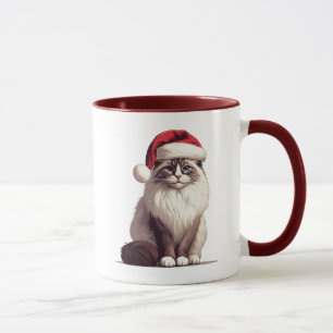 Mug Chat de Noël Ragdoll, chaton de Noël Père Noël Rag
