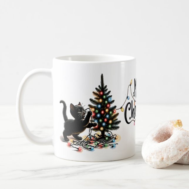 Mug Chat de Noël rétro (Avec donut)