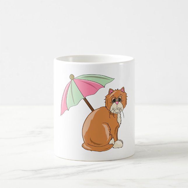 Mug Chat de plage avec parapluie rose et vert (Créateur téléchargé)