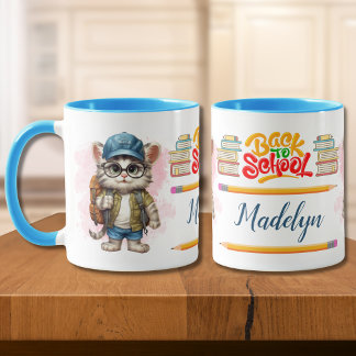 Mug Chat de rentrée scolaire portant un sac à dos pers