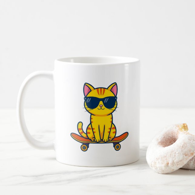 Mug Chat de skateboard cool portant des lunettes de so (Avec donut)