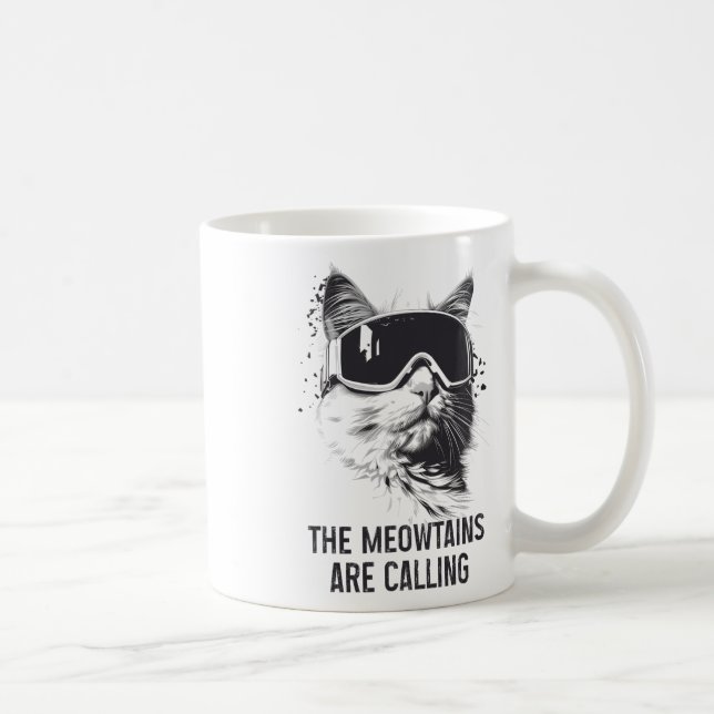 Mug Chat de ski snowboard drôle Les Meowtains appellen (Droite)