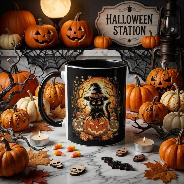 Mug Chat de sorcière de citrouille de chat noir Hallow (Créateur téléchargé)