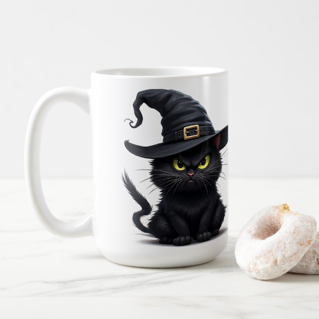 Mug Chat de sorcière en colère aux yeux brillants Hall (Avec donut)