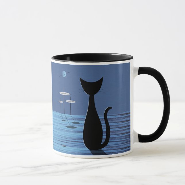 Mug Chat d'espace du milieu du siècle en bleu (Droite)