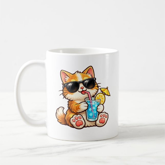 Mug Chat d'été cool (Gauche)