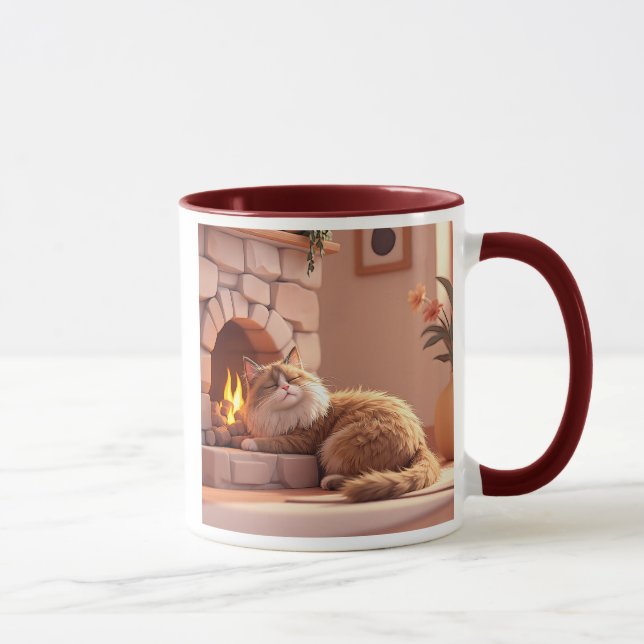 Mug Chat détendu près de la cheminée en pierre. (Droite)
