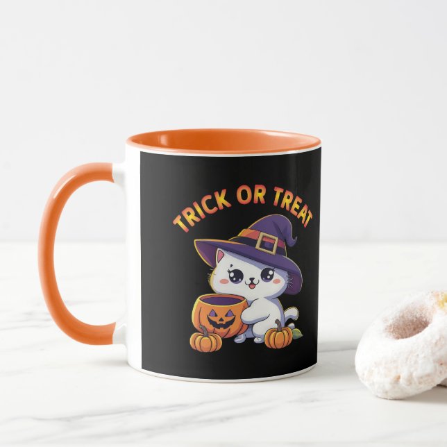 Mug Chat d'Halloween avec Citrouille Jack O' Lantern (Avec donut)