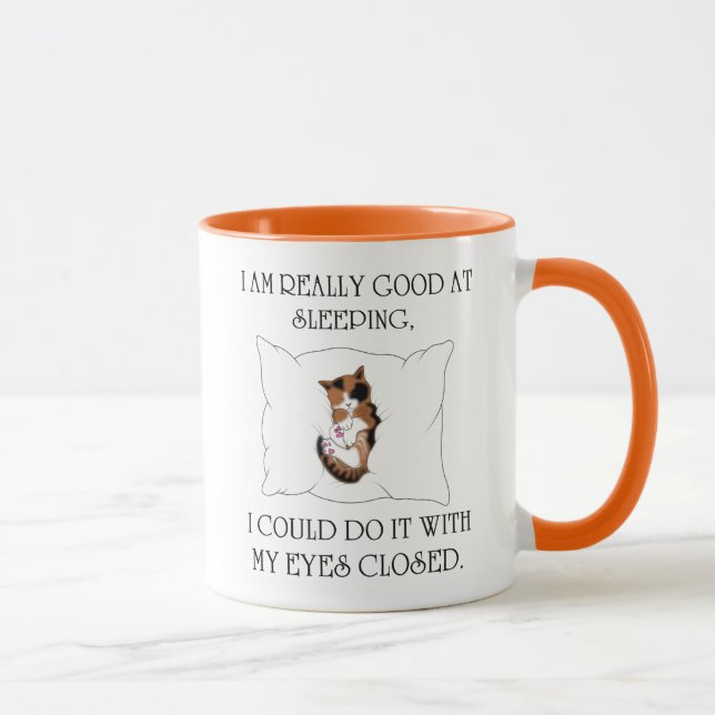 Mug CHAT DORMIR, Drôle Dormir, Mignonne cadeau de chat (Droite)