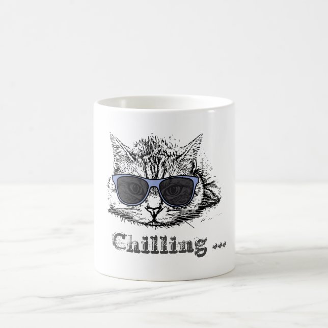Mug Chat Drôle Chilling Avec De Mignonnes Lunettes De  (Centre)