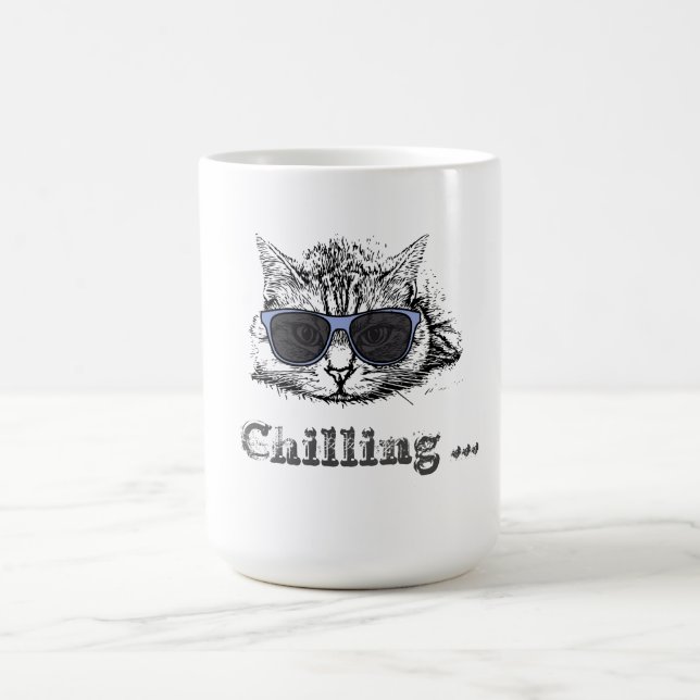 Mug Chat Drôle Chilling Avec De Mignonnes Lunettes De  (Centre)