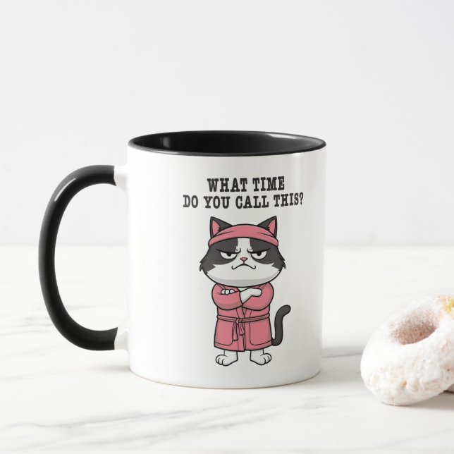 Mug Chat drôle couvre-feu manquant (Avec donut)