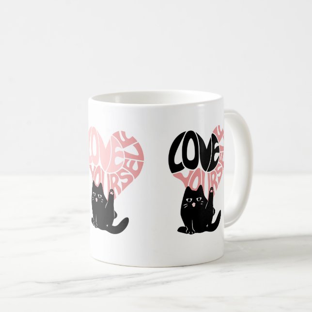 Mug Chat drôle d'amour de soi (Devant droit)
