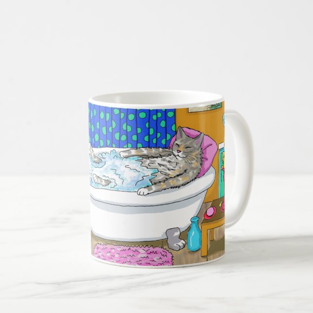 Mug Chat drôle dans Bain 665 (Devant droit)